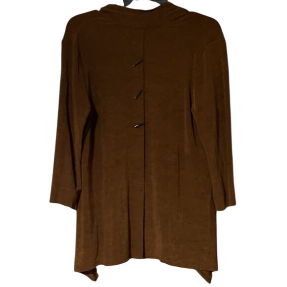 Chico's Travelers Size Small Brown Open Front Cardigan 3/4 Sleeves Back Detail - Picture 2 of 6